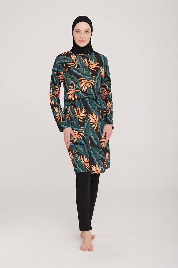 2 Farklı Şekilde Giyilebilir Tesettür Mayo Elenora 1 8008 Siyah Remsa Mayo - Thumbnail