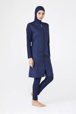 Adasea - 2-Piece Jumpsuit with Vest Fully Covered Hijab Swimsuit 2185 Dark Navy Blue Adasea - 2-Piece Jumpsuit with Vest Fully Covered Hijab Swimsuit 2185 Dark Navy Blue