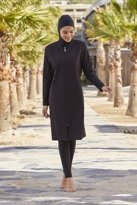 Adasea - 2-Piece Vest Jumpsuit Fully Covered Hijab Swimsuit 2185 Black Adasea - 2-Piece Vest Jumpsuit Fully Covered Hijab Swimsuit 2185 Black