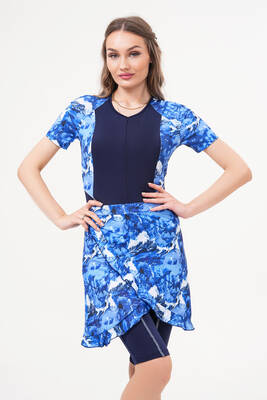 Remsa - 2-Piece Zippered Surfer Swimsuit With Skirt Pareo 2517 Esma Blue