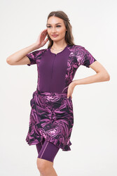 Remsa - 2-Piece Zippered Surfer Swimsuit With Skirt Pareo 2517 Esma Purple