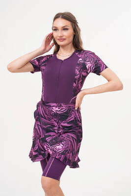 Remsa - 2-Piece Zippered Surfer Swimsuit With Skirt Pareo 2517 Esma Purple Remsa - 2-Piece Zippered Surfer Swimsuit With Skirt Pareo 2517 Esma Purple