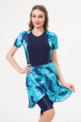 Remsa - 2-Piece Zippered Surfer Swimsuit With Skirt Pareo 2517 Esma Turquoise