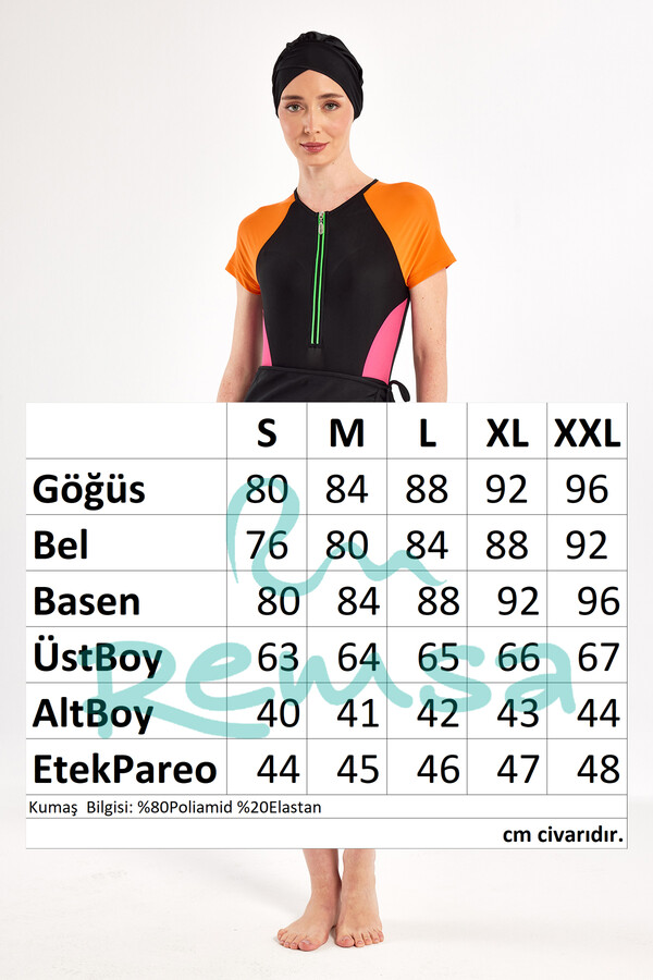 3-in-1 Multi-Style Lycra Half-Covered Swimsuit Set in Black with Orange and Pink Accents 1610 - Thumbnail