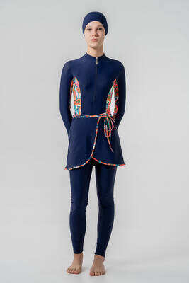 Adasea - 3-in-1 Lycra Skirted Modest Swimsuit Set for Girls in Black 1901 (1)