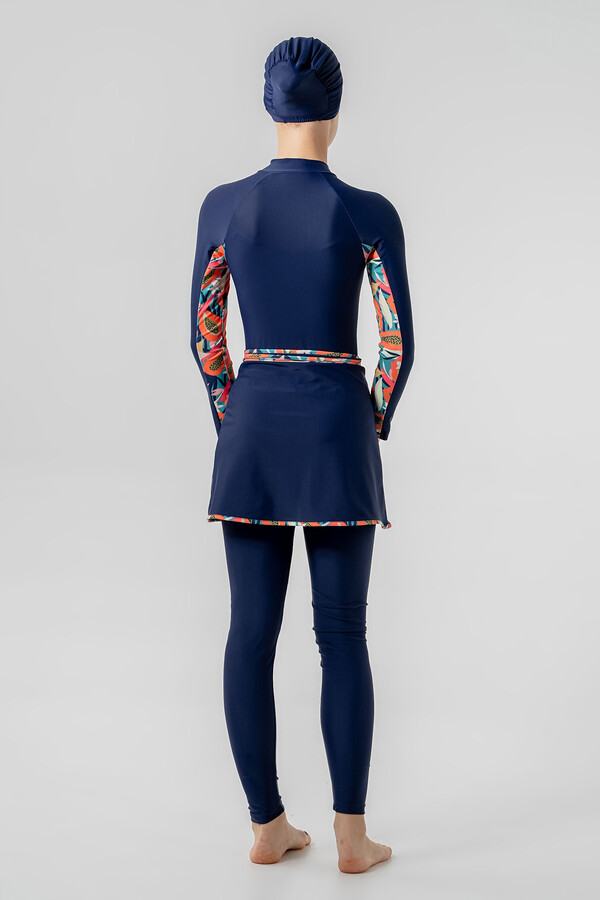 3-in-1 Lycra Skirted Modest Swimsuit Set for Girls in Black 1901 - Thumbnail