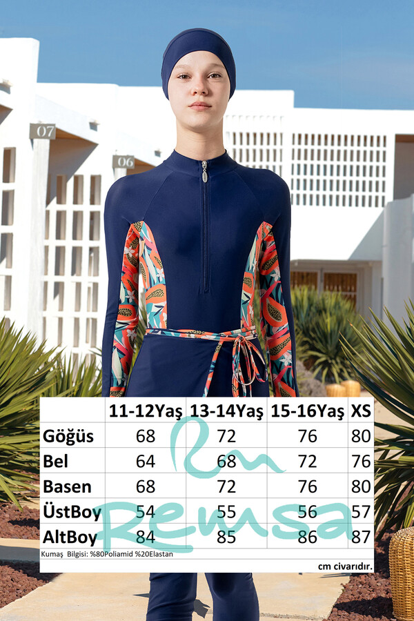 3-in-1 Lycra Skirted Modest Swimsuit Set for Girls in Black 1901 - Thumbnail