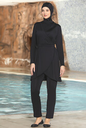 Armes - 3-Piece Pareo-Lined Full Cover Swimwear 1252/01 Black