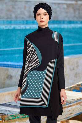 Remsa - 3 Piece Pareo Lycra Fully Covered Hijab Swimsuit Adasea 4365 Black Remsa - 3 Piece Pareo Lycra Fully Covered Hijab Swimsuit Adasea 4365 Black