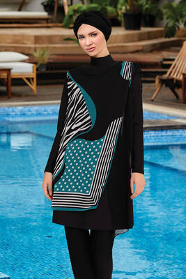 Remsa - 3 Piece Pareo Lycra Fully Covered Hijab Swimsuit Sanda 5 4365 Black Remsa Swimwear Remsa - 3 Piece Pareo Lycra Fully Covered Hijab Swimsuit Sanda 5 4365 Black Remsa Swimwear