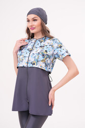 Emayo - 3-Piece Short Sleeve Parachute Swimsuit With Capri Bottom