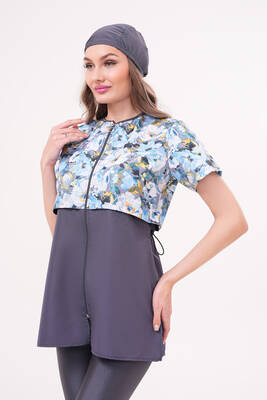 Emayo - 3-Piece Short Sleeve Parachute Swimsuit With Capri Bottom