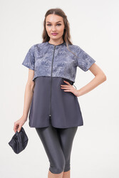 Emayo - 3-Piece Short Sleeve Parachute Swimsuit With Capri Bottom Grey