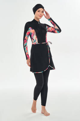 Maresiva - 3 Way Wear Lycra Skirted Modest Swimsuit Dora 2111 Black (1) Maresiva - 3 Way Wear Lycra Skirted Modest Swimsuit Dora 2111 Black (1)