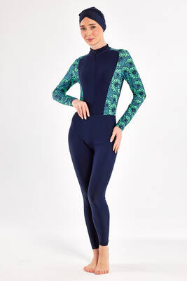 Adasea - 3-Way Wearable Lycra Modest Swimsuit With Skirt Saver 1111 Navy (1) Adasea - 3-Way Wearable Lycra Modest Swimsuit With Skirt Saver 1111 Navy (1)