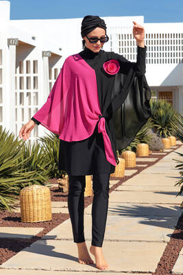 Adasea - 3'lü Pareolu Likralı Tam Kapalı Tesettür Mayo Elfie 1127 Siyah