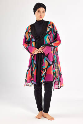 Adasea - 3'lü Pareolu Likralı Tam Kapalı Tesettür Mayo Yumı 1134 Siyah (1)