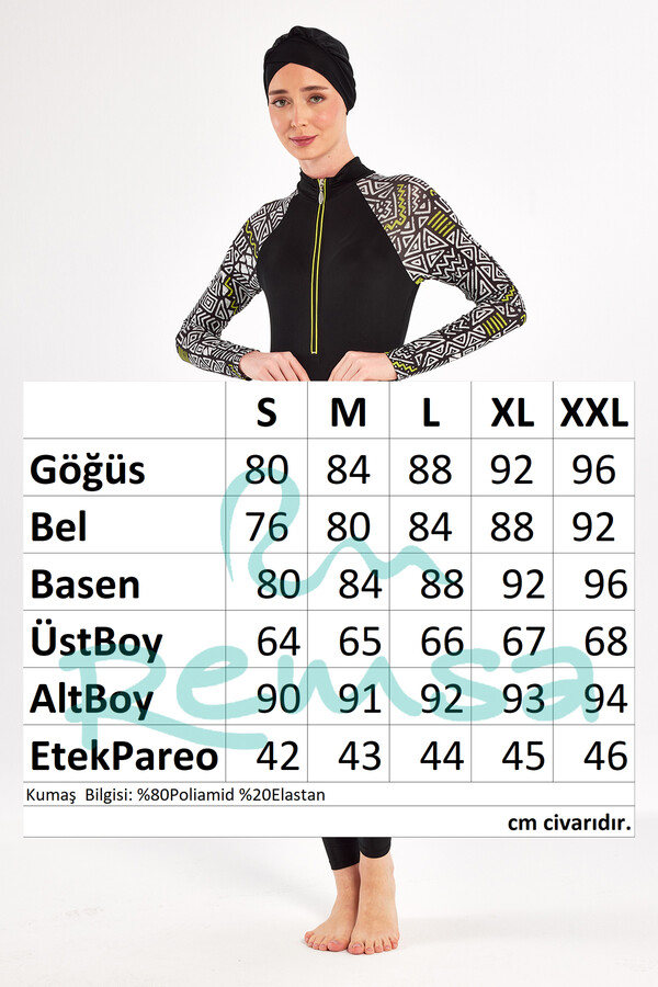 5-Piece Lycra Skirted Modest Swimsuit Set in Black 1112 - Thumbnail