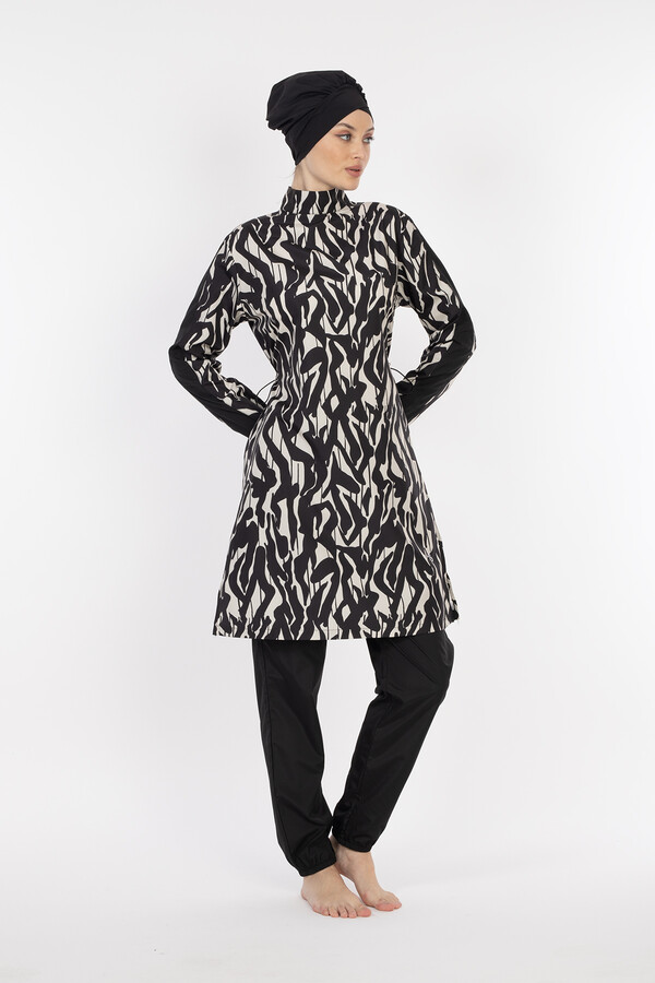 Abstract Print Full-Cover Swimsuit - Thumbnail