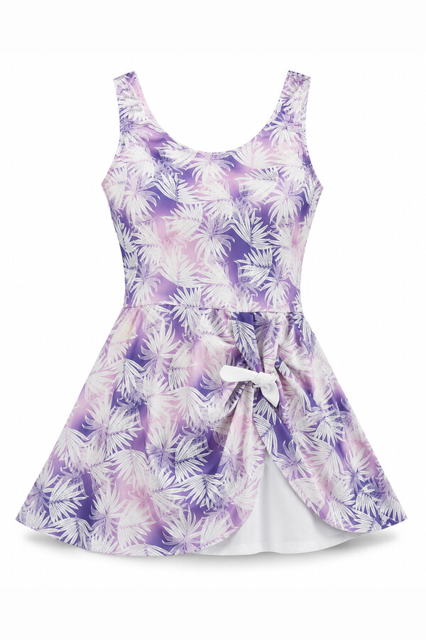 Abstract Print Sleeveless Swim Dress for Girls - Thumbnail