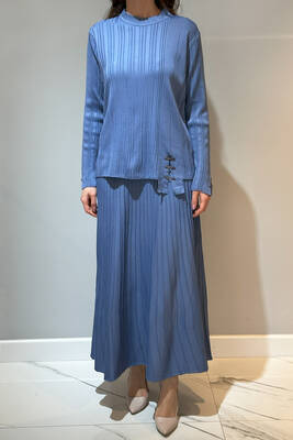 Remsa - Accessory-Detail Ribbed Knit Skirt Set 35038 Indigo