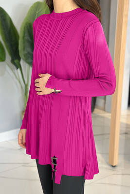 Remsa - Accessory Detailed Ribbed Knitwear Tunic 35041 Fuchsia