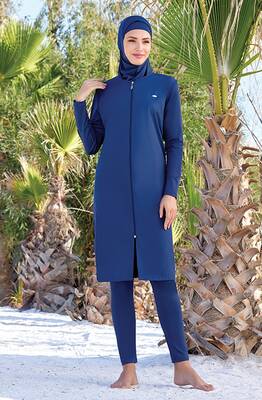 Adasea - Adasea Fully Covered Hijab Swimsuit 1250 Dark Navy Blue Adasea - Adasea Fully Covered Hijab Swimsuit 1250 Dark Navy Blue