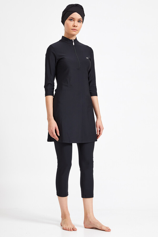 Adasea Half Closed Lycra Hijab Swimsuit 3400 Black Remsa Swimwear - Thumbnail