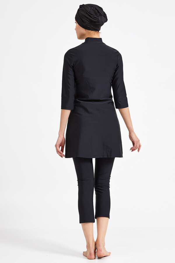 Adasea Half Closed Lycra Hijab Swimsuit 3400 Black Remsa Swimwear - Thumbnail