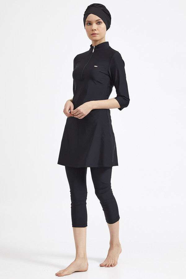 Adasea Half Closed Lycra Hijab Swimsuit 3400 Black Remsa Swimwear - Thumbnail