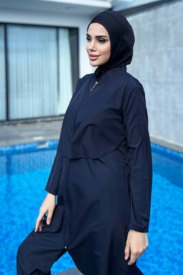 Remsa - Remsa Swimwear Zippered Front Parachute Fully Covered Hijab Swimsuit Dark Navy Blue Nuray (1) Remsa - Remsa Swimwear Zippered Front Parachute Fully Covered Hijab Swimsuit Dark Navy Blue Nuray (1)