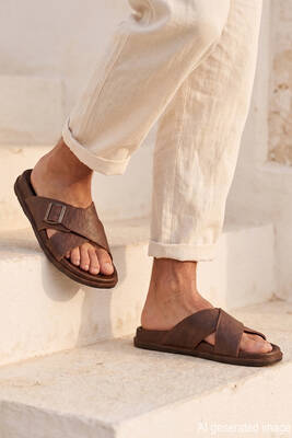 Remsa - Adjustable Strap Comfort Slide Sandals in Brown (1)