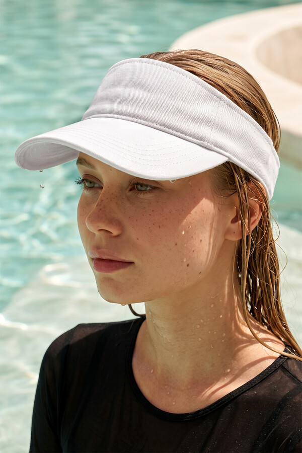 Adjustable Visor Tennis Golf Hat Sun Protection Brim RŞ-109 White - Thumbnail