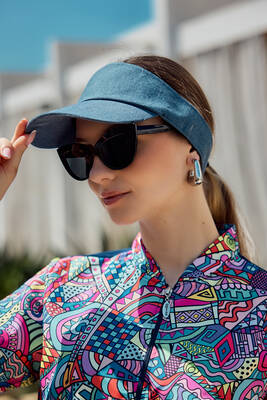 Remsa - Ayarlanabilir Rugan Vizör Tenisçi Golf Şapka Güneş Koruyucu Siperlik RŞ-109 Denim