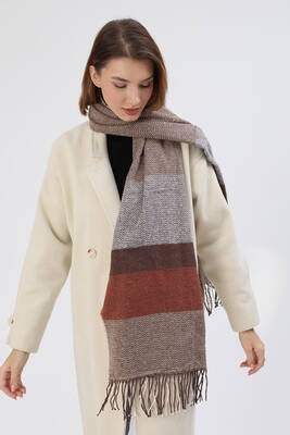 Remsa - Balık Sırtı Desenli Omuz Şalı Atkı 60x190 cm 3807 Camel