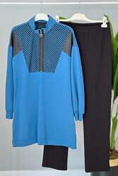 Lale Butik - Basic Trousered Suit with Mesh Detail 15020 Blue