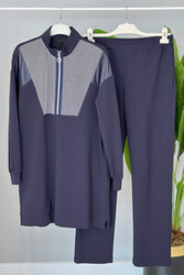 Lale Butik - Basic Trousered Suit with Mesh Detail 15020 Navy Blue