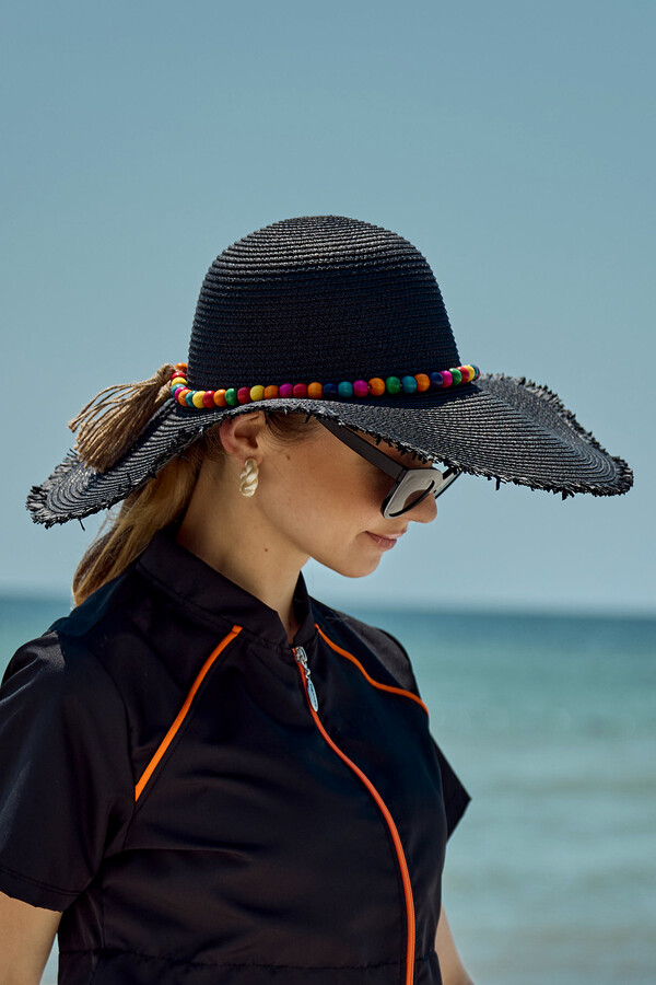 Beaded Straw Beach Hat - Thumbnail