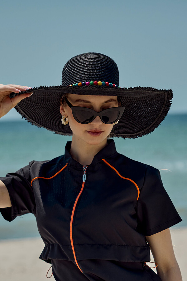 Beaded Straw Beach Hat - Thumbnail
