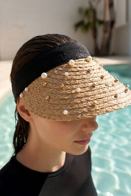 Remsa - Beaded Visor Straw Hat for Beach Sun Protection