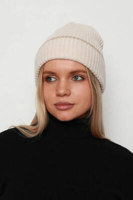 Remsa - Beaded Women's Hat RKŞ-1139 - Beige (1)