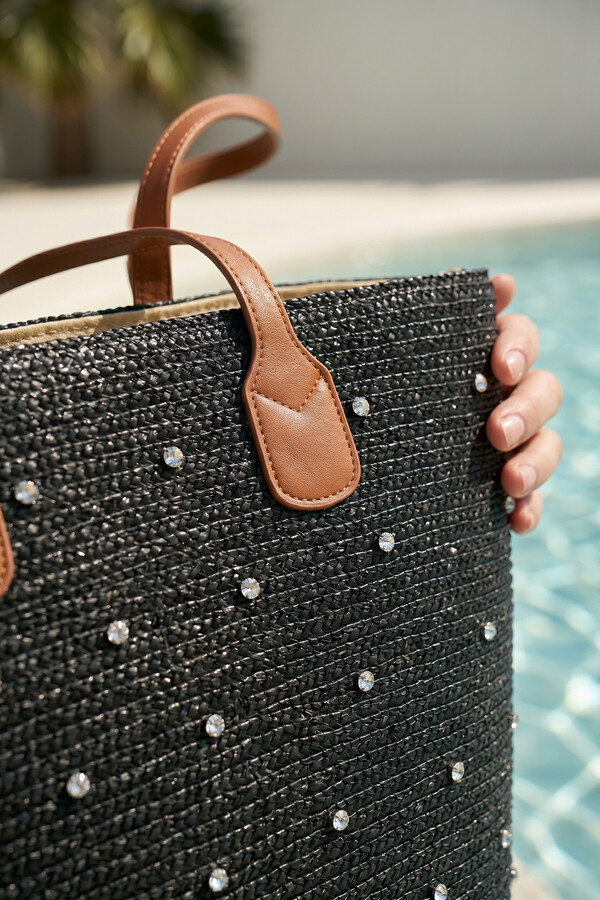 Beaded Woven Beach Tote Bag - Thumbnail