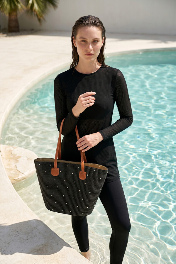 Beaded Woven Beach Tote Bag - Thumbnail