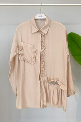 Lale Butik - Beige Ruffle Detailed Ayrobin Shirt Tunic 4195