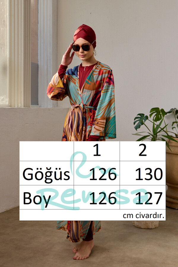 Beige Single Pareo Kimono Swim Cover - Thumbnail