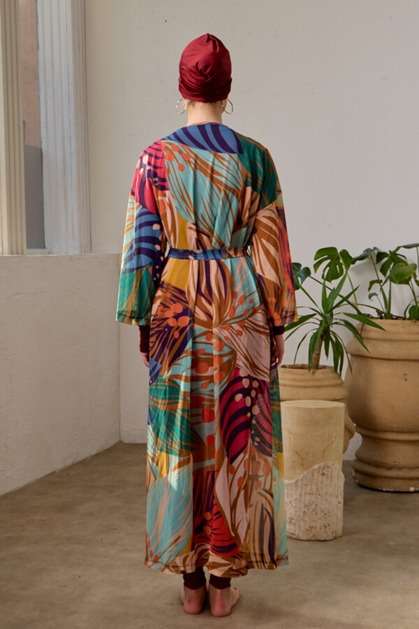 Beige Single Pareo Kimono Swim Cover - Thumbnail