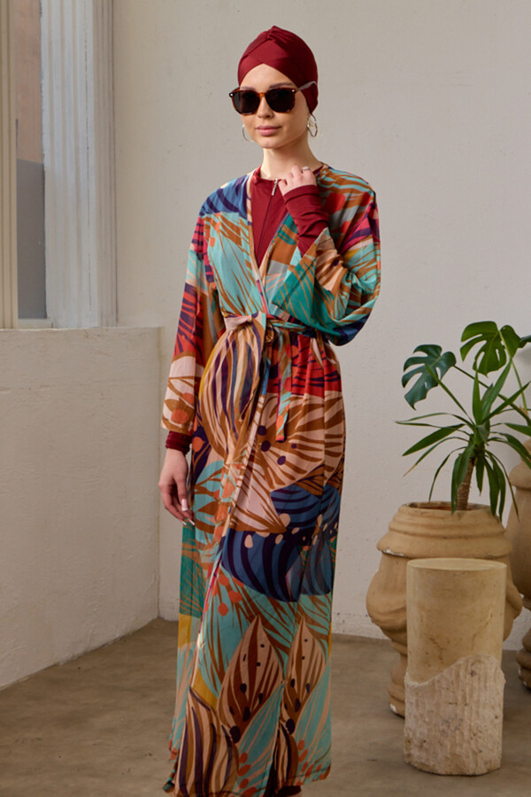 Beige Single Pareo Kimono Swim Cover - Thumbnail