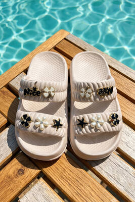 Haliç Mayo - Beige Stone Embellished Kids' Sandals