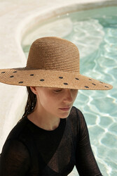 Remsa - Beige Straw Hat with Dot Embroidery