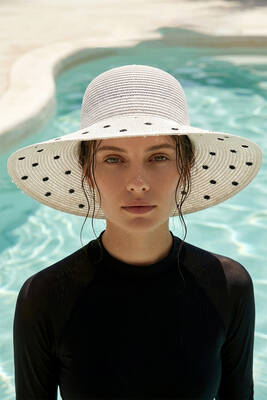 Remsa - Beige Straw Hat with Dot Embroidery Accessory (1)